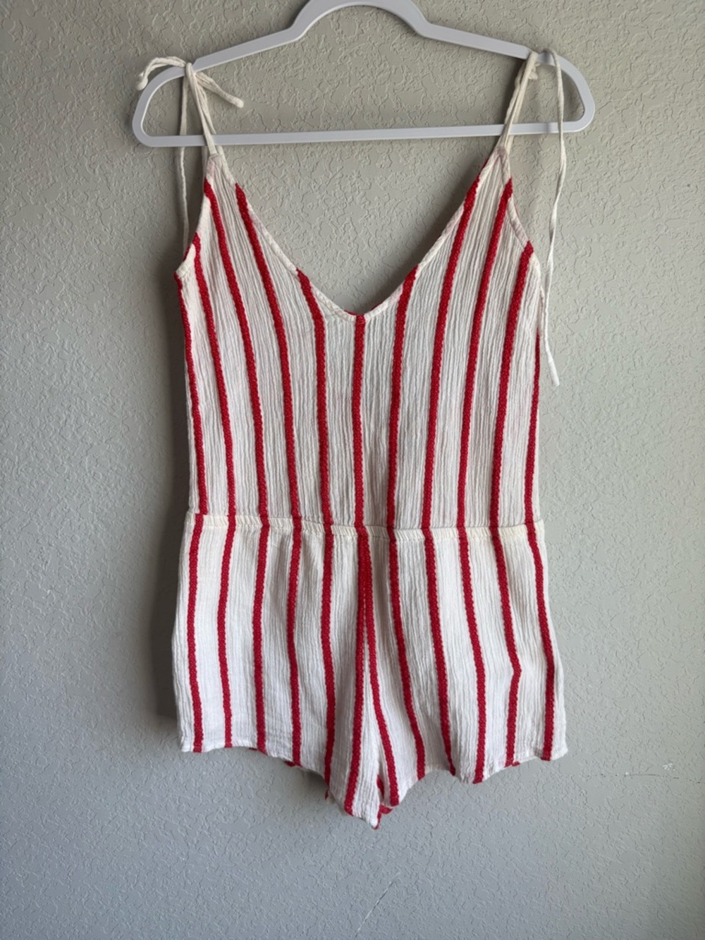 Rip Curl Red & White Striped Tie-Shoulder Romper
